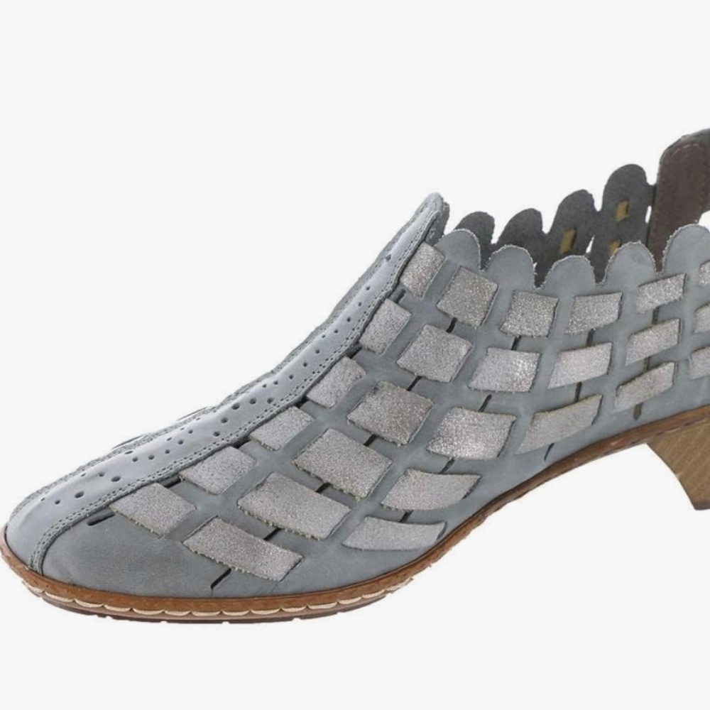 Rieker Grey Leather Antistress Sina Woven Heels/Sandals Size 40 (8-8.5 US)